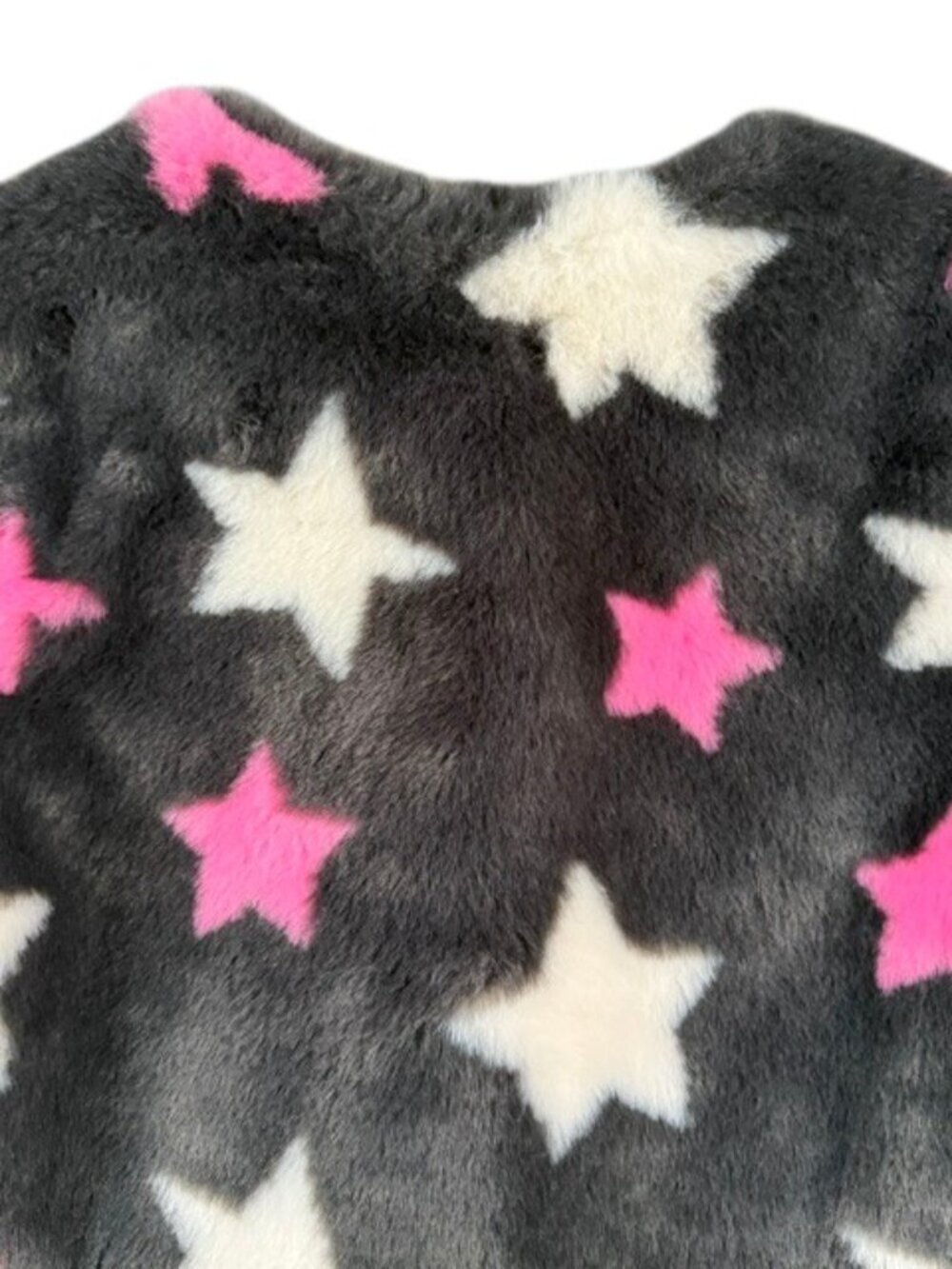 Cat & Jack Girls' Faux Fur Jacket with Stars Grey Pink White Medium 7/8 NWOT - Picture 11 of 12